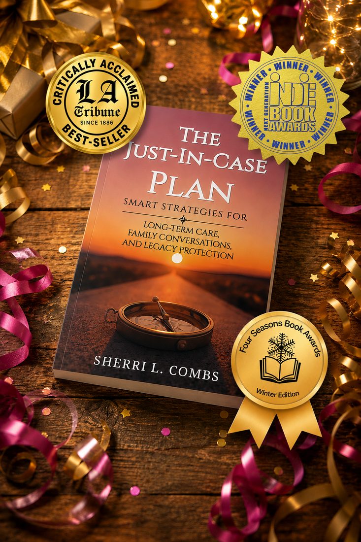 The Just-In-Case Plan book cover with its Next Generation Indie Book Awards First Place seal.