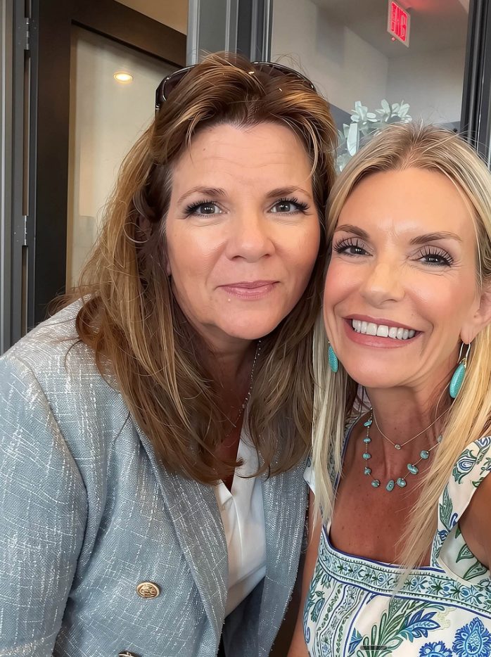 Sherri Combs with community host Christi Finnell at a senior center fraud-awareness event.