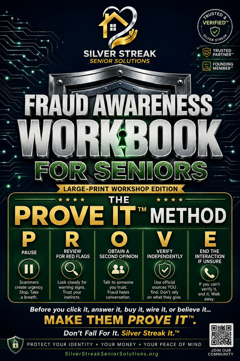 The Fraud Awareness Workbook for Seniors, Large-Print Workshop Edition, Volume 1.